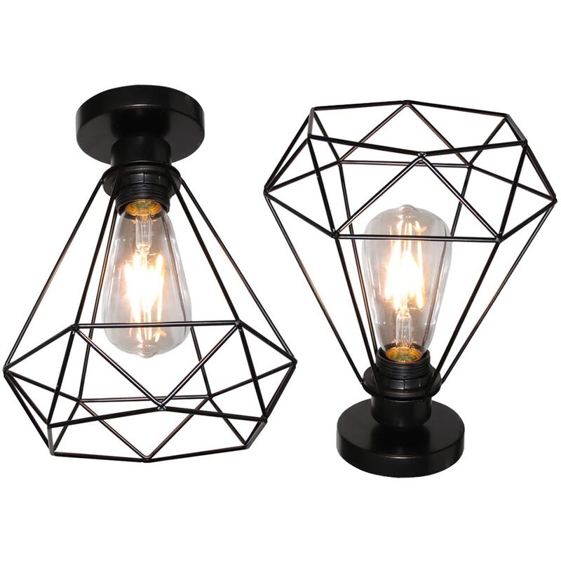 

Stoex - 2PCS Lámpara de Metal Industrial Lámpara de Pared de Jaula Vintage Lámpara de Techo de Diamante Creativo para Cocina Restaurante Bar Negro
