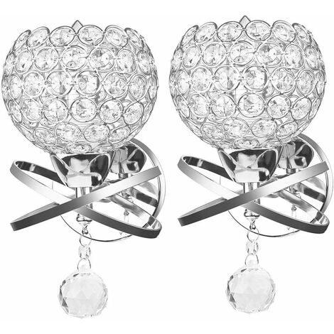 2PCS Lámpara de Pared de Cristal de Estilo Moderno Apliques de Pared de Cristal Aplique de Pared Nórdico para Dormitorio Pasillo Sala de Estar Soporte de Apliques de Pared Toma E27, Plata