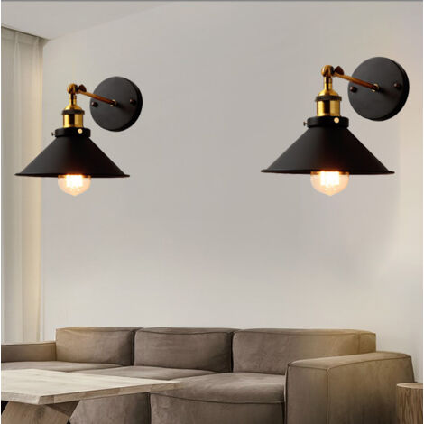 2Pcs Lámpara de Pared Industrial E27 Dormitorio Sala de Estar Cocina Aplique de Pared Iluminación Hogar Negro