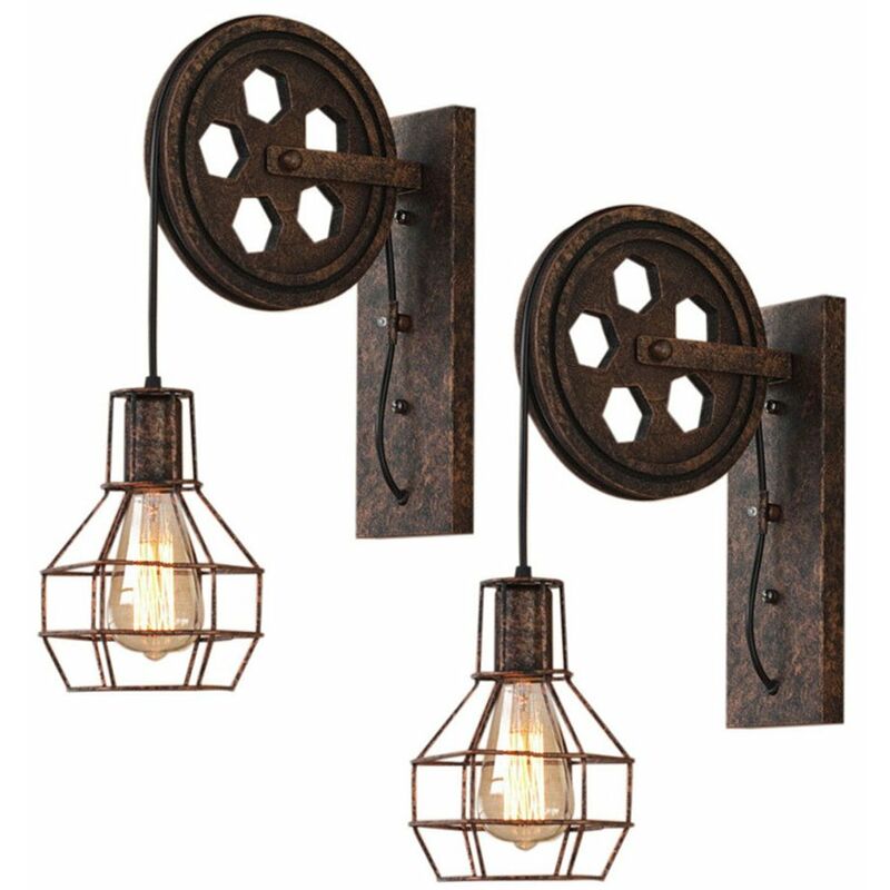 

Stoex - 2PCS Lámpara de Pared Industrial Vintage Apliques de Pared Creativa Aplique de Pared Polea Retro Oxido Lámpara de Pared Antigua E27