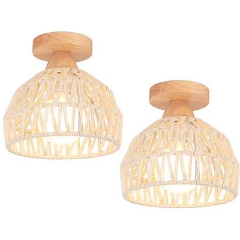 NORCKS (2PCS) Lámpara De Techo Retro 20CM Plafones Trenzada De Cuerda De Cáñamo Lampara Techo De Interior Moderna Blanco