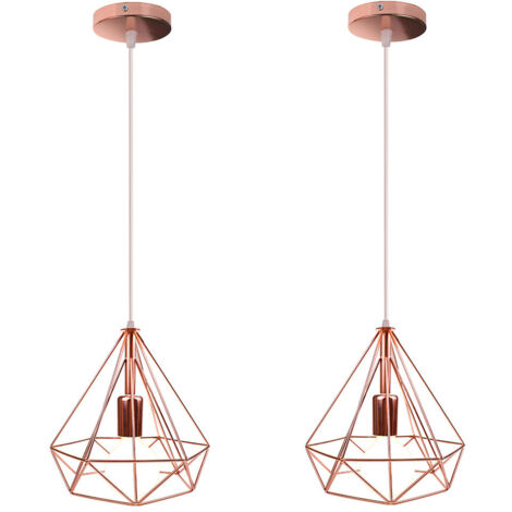 2PCS Lámparas De Colgar Contemporánea Oro Rosa Lámparas De Colgar Moderna Jaula Lámparas De Techo De Diamante Pantalla De Lámpara De Hierro De Metal