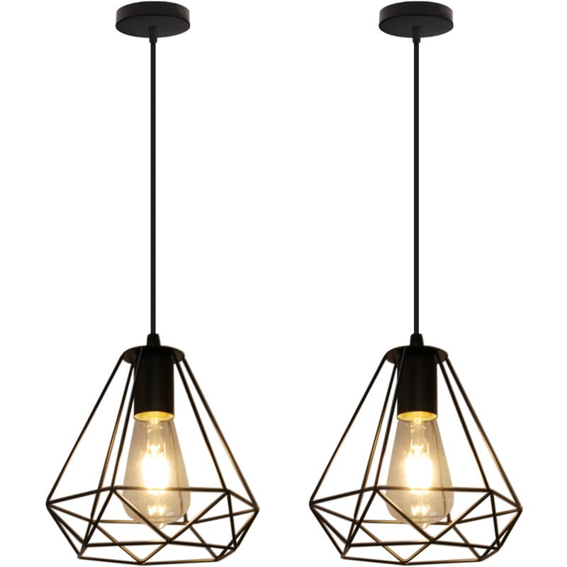 Norcks - 2PCS) Lampe à Suspension Industrielle Vintage En Noir 20CM Lustre En Diamant En Métal Plafonnier Moderne Pour Hôtel, Cuisine, Ferme, Couloir