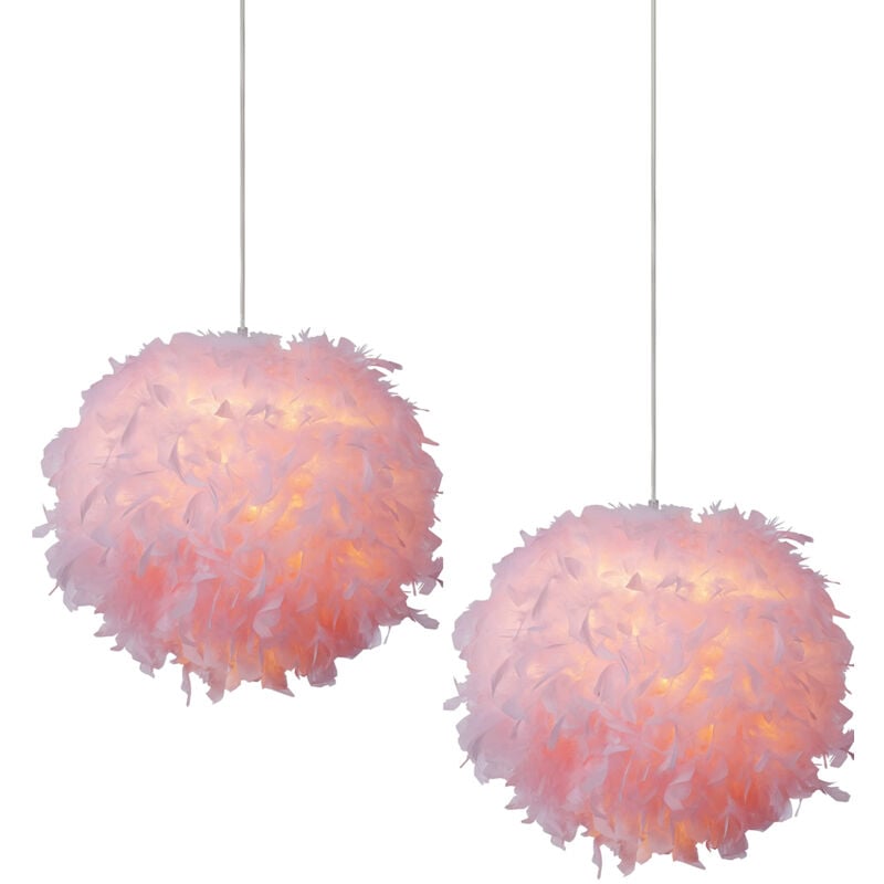 2PCS) Lampe à Suspension Moderne En Plumes Plafonnier En Plumes Moelleuses, Abat-Jour Plume, Pour Chambre, Salon, Mariage (Rose)