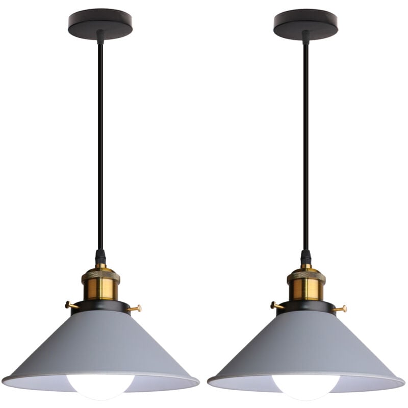 (2PCS) Lampe À Suspension Rétro Lustre Vintage Gris Ø22CM Plafonnier Industriel Lampes Suspendues Modernes Pour Restaurant Cuisine Café E27
