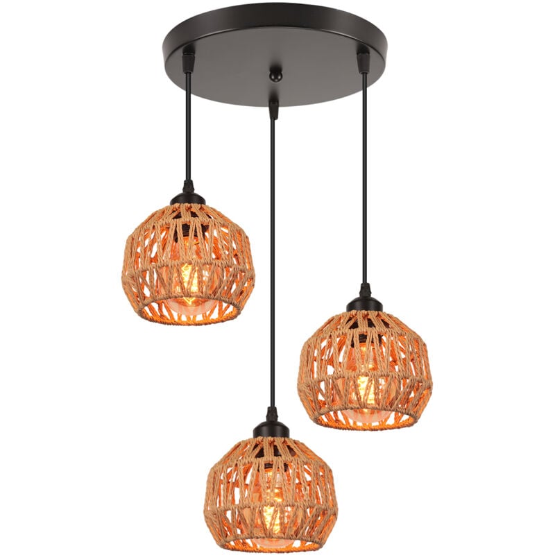 3 Lumières Lustre Vintage Lampe De Plafond En Corde De Chanvre Luminaire Plafonnier D'Intérieur En Métal Pour Salon Couloir Chambre à Coucher