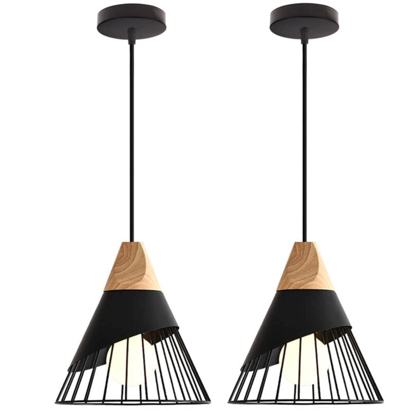 2PCS Lampe à Suspension Rétro Suspension Luminaire E27 En Forme De Cage En Métal Suspension Lustre Vintage Plafonnier D'Intérieur Noir