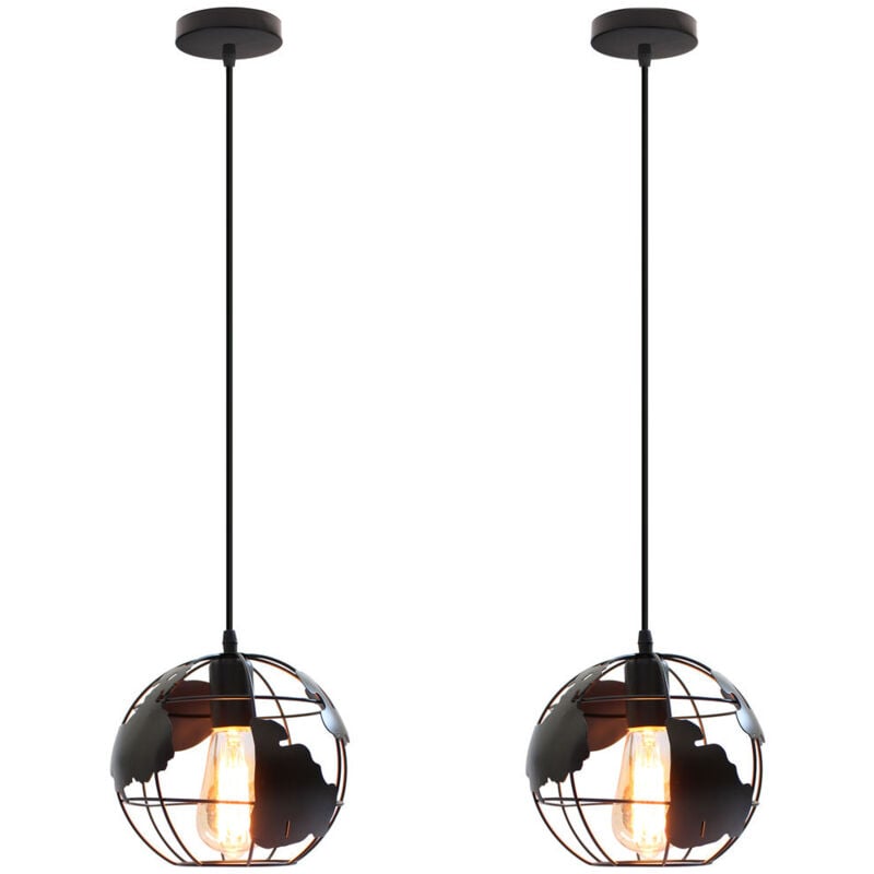 2PCS Lampe À Suspension Rétro Vintage En Métal Noir Plafonnier Industriel Créatif Pour Chambre À Coucher, Café Et Bar