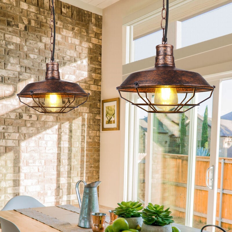 2PCS Lampe à Suspension Vintage Suspension Lustre Rétro Lustre En Fer Métallique Suspension Luminaire Antique 26Cm