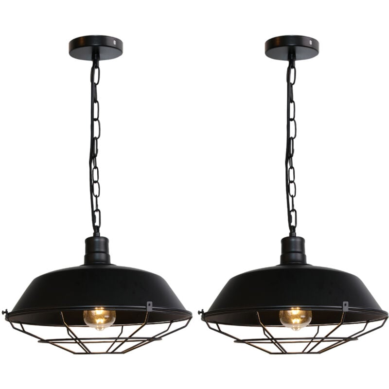 Norcks - 2PCS Lampe à Suspension Vintage Suspension Lustre Rétro Lustre En Fer Métallique Suspension Luminaire Antique Noire 36Cm