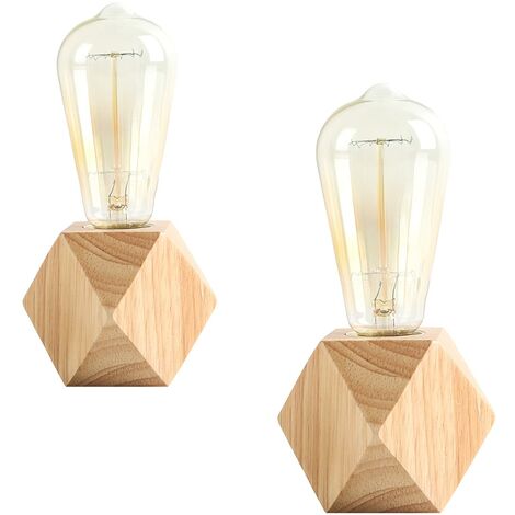2pcs lampe de bureau base en bois de diamant pour chambre à coucher, salon (sans ampoule)