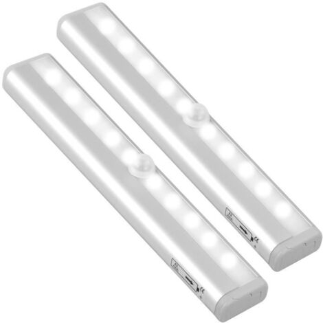 2PCS Lampe de Placard 10 LED Lampe Détecteur de Mouvement, Veilleuse LED, Lampe Escalier(Sans piles)