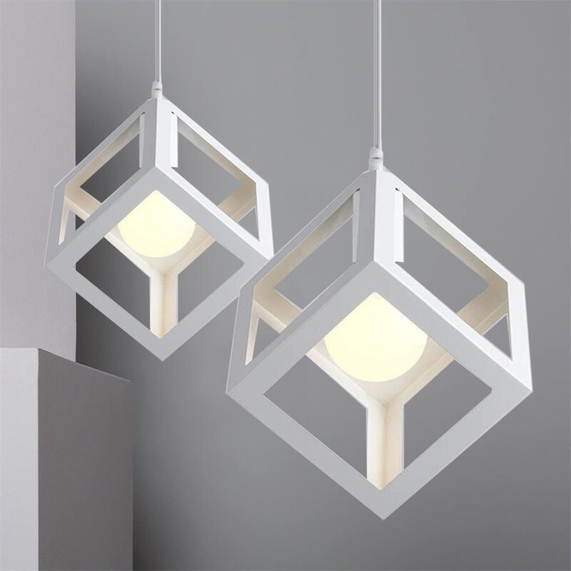 2PCS Lampe de Plafond Industrielle E27 Plafonnier Lustre Suspension Cage Métal Blanc