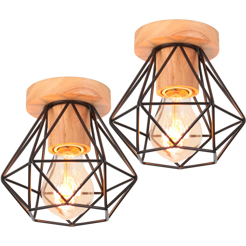 Norcks - 2PCS-Lampe De Plafond Moderne Plafonnier Cage En Métal Luminaire Plafonnier Rétro Intérieur Noir Pour Couloir Bar Club
