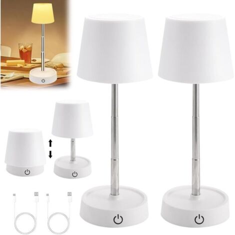 2Pcs Lampe de Table Sans Fil, Lampe de Table LED Réglable en Hauteur, Lampe Tactile Sans Fil, Lampe de Chevet Intensité Variable, LamPe de TaBle Rechargeable USB Tactile, pour Chambre