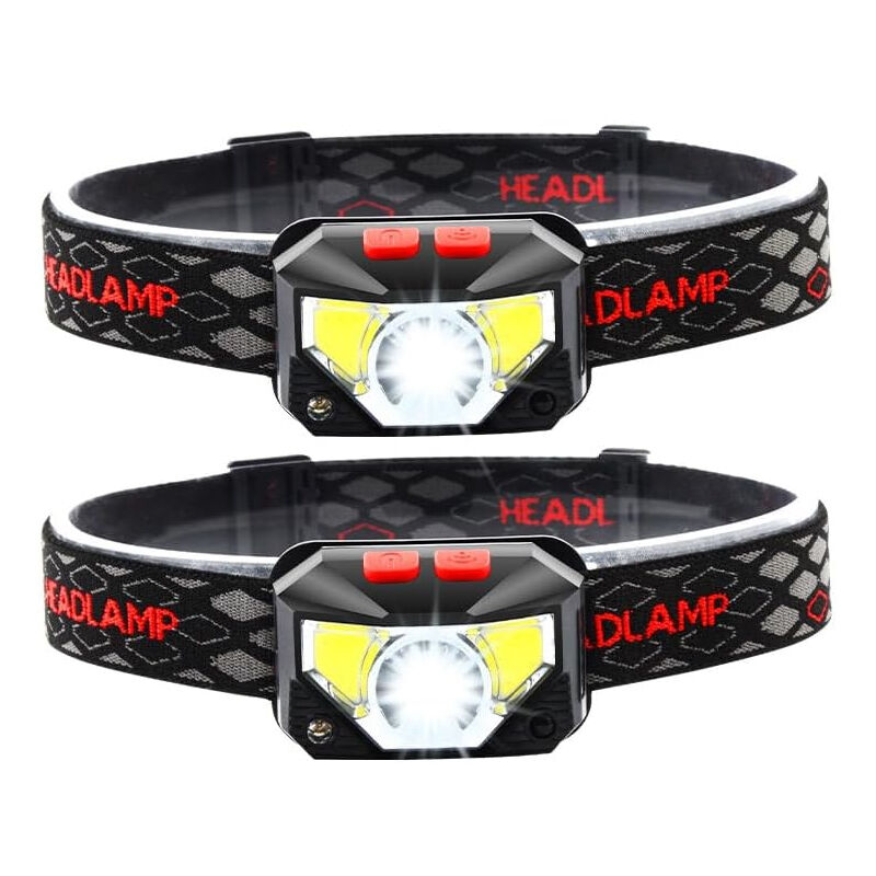 Sjqka - 2pcs Lampe frontale led rechargeable IP65 étanche usb 1500 lumens avec capteur de mouvement et lumière rouge