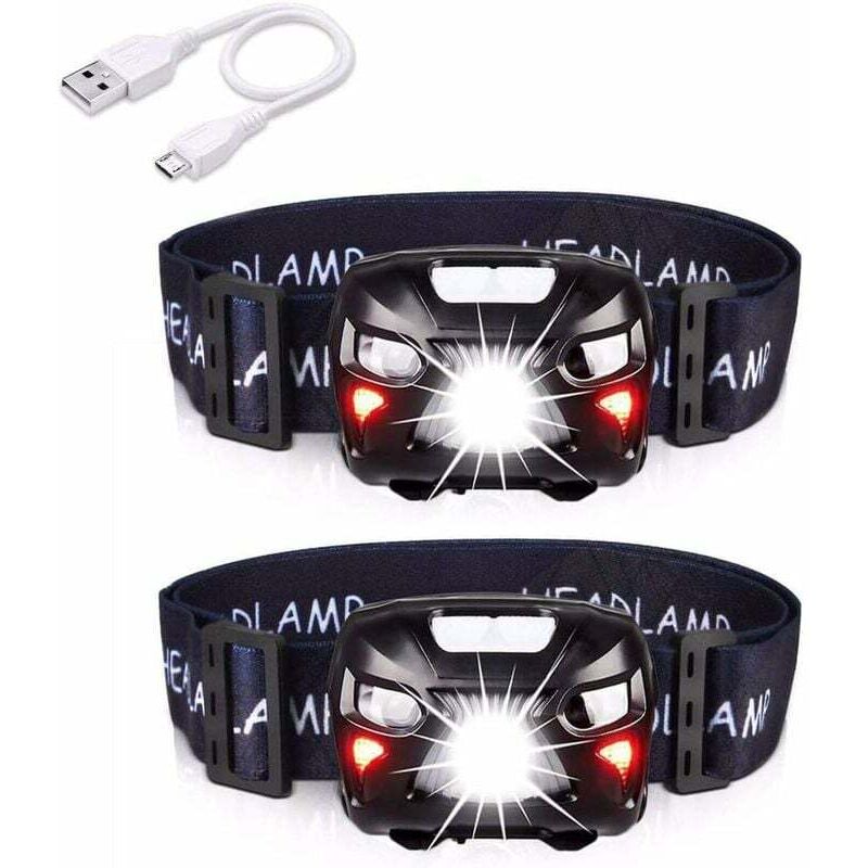 2Pcs Lampe Frontale LED Rechargeable USB Torche Frontale Puissante avec 400LM, 8 Modes d'Eclairage, IPX4 Étanche, Détecteur de Mouvement pour Pêche,
