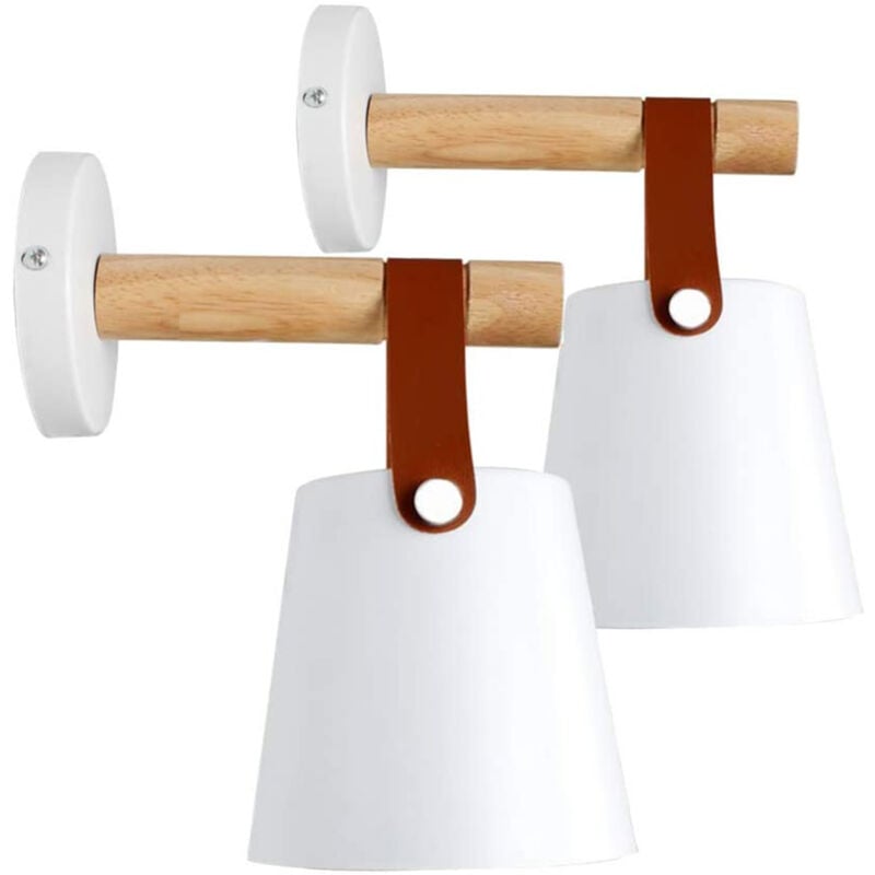 2PCS Lampe Murale Moderne Applique Murale D'Intérieur En Métal Applique Murale Rétro En Bois, Pour Chambre à Coucher, Bar, Restaurant, Blanc E27