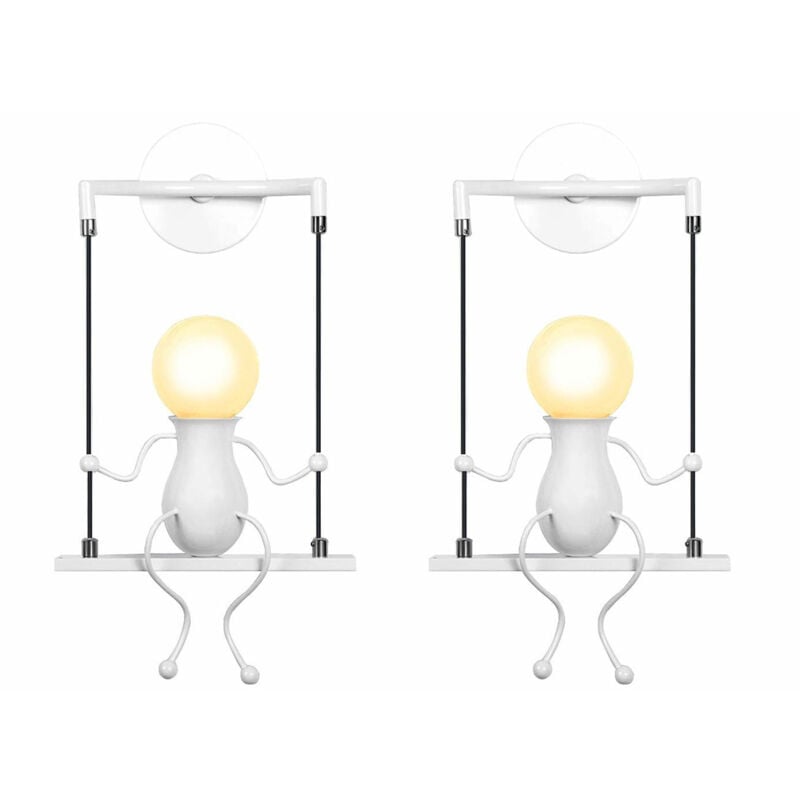 2PCS Lampe Murale Rétro Applique Murale D'Intérieur En Métal, Applique Murale Moderne Pour Chambre à Coucher, Bar, Bureau, Blanc
