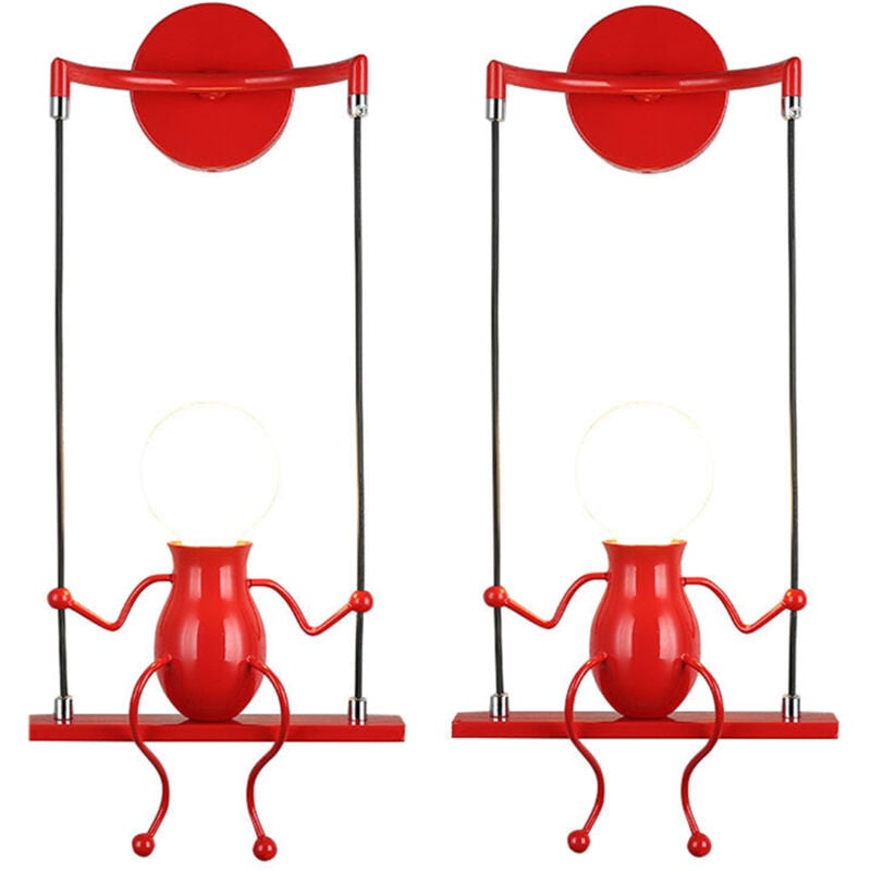 2PCS Lampe Murale Rétro Applique Murale D'Intérieur En Métal, Applique Murale Moderne Pour Chambre à Coucher, Bar, Bureau, Rouge
