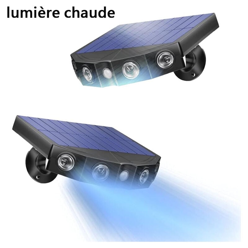 2PCS Lampe Solaire Exterieur, Lampe Solaire Exterieur Detecteur de Mouvement,360° Spot Solaire Exterieur 1200mAh(lumière chaude)