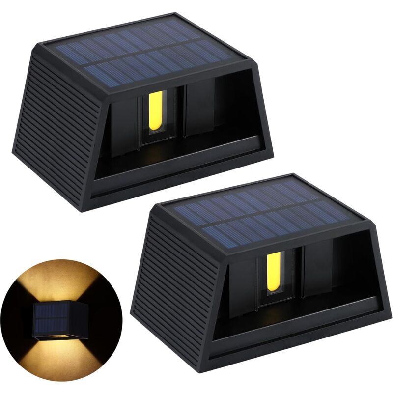 2pcs Lampe solaire murale d'extérieur, clôture solaire de jardin, 1200mAh, 300lm lampe solaire de clôture étanche pour jardin/couloir d'extérieur