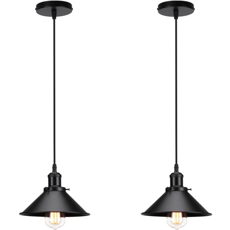 Norcks - 2PCS Lampes à Suspension Rétro Lustre Vintage 220MM E27 (Noir) Plafonnier Industriel Abat-Jour En Métal Pour Loft Restaurant Café Bar