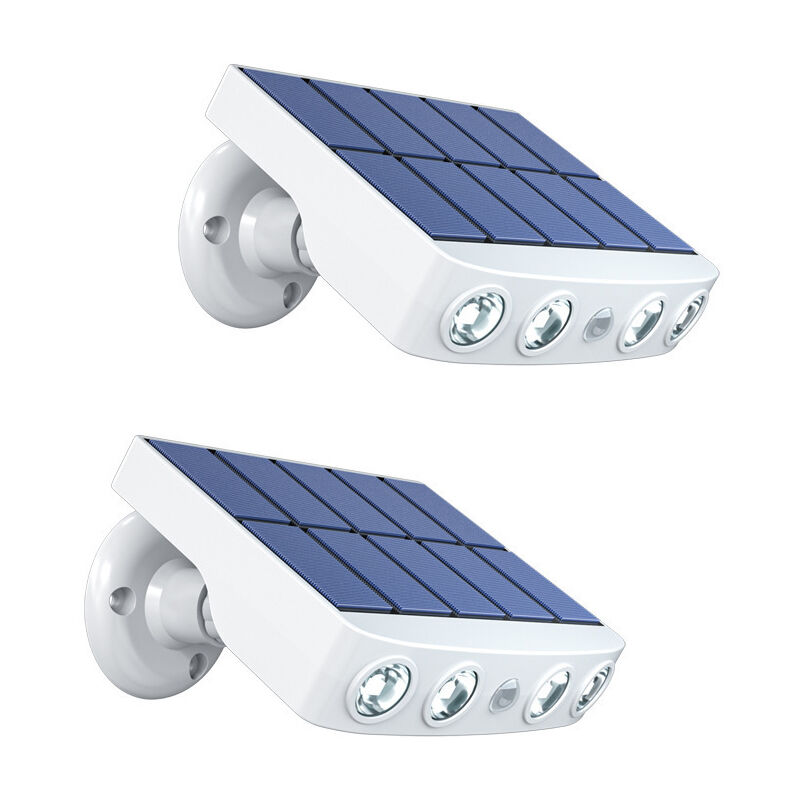2PCS Lampes solaires d'extérieur, projecteurs à détecteur de mouvement avec conception de caméra de sécurité factice(lumière blanche)