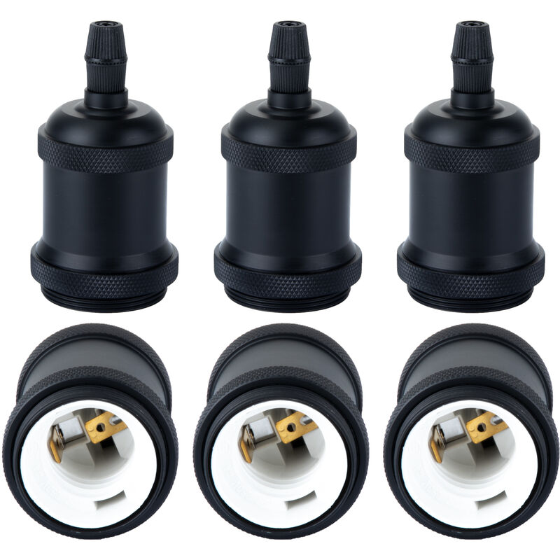 Douille de Lampe E27 Vintage Edison Rétro Lampe Base Chambre Salon pour Lustre Suspension Plafonnier diy Noir - 6Pcs