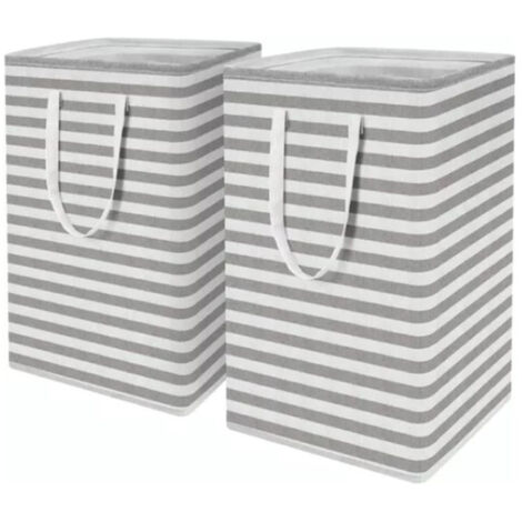 2PCS Laundry Basket Reinforced Long Handle Precise Stitching Foldable Cloth Canvas Baskets for Home