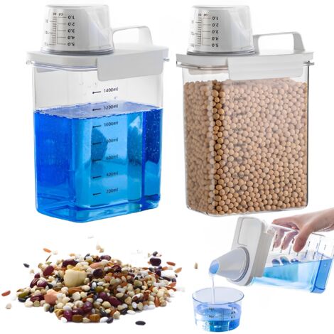 2pcs Laundry Storage Container, 1800ml Laundry Dispenser with Measuring Cup, Laundry Dosing Aid, Laundry Dispenser, Detergent Container for Laundry