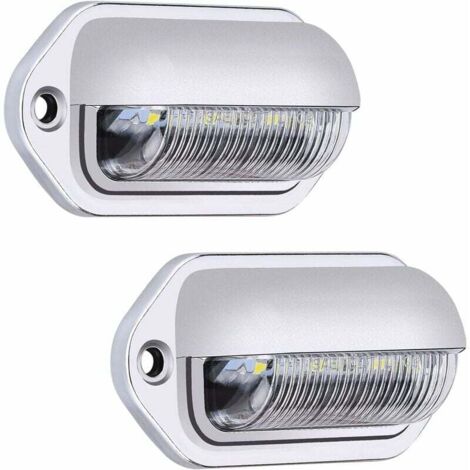 2PCS LED Eclairage Plaque Immatriculation Étanche 6 SMD LED Feux Arrière Lampe de Plaque d’Immatriculation pour 12V/ 24V Camion Camionnette Remorque Voiture Véhicule Caravane, Argent