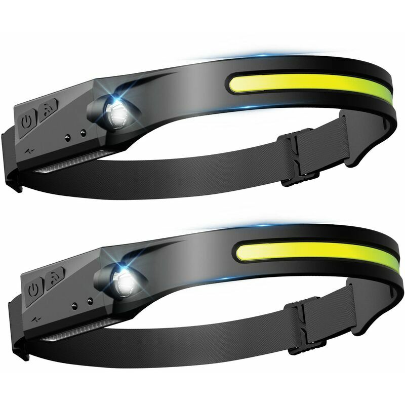 Hoopzi - 2PCS led Headlamp 230 Degrees, cob+xpe 5 Models, Sensor Headlamp, Waterproof usb Rechargeable, for Running, Cycling, Repair SY-2 [Energy