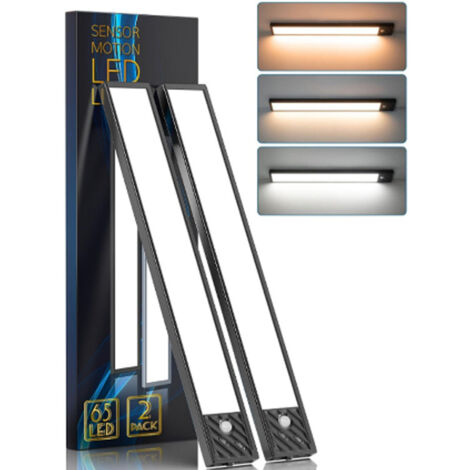 2PCS Led Lampe Dimmable de Placard ,65 LED éclairage,Noir