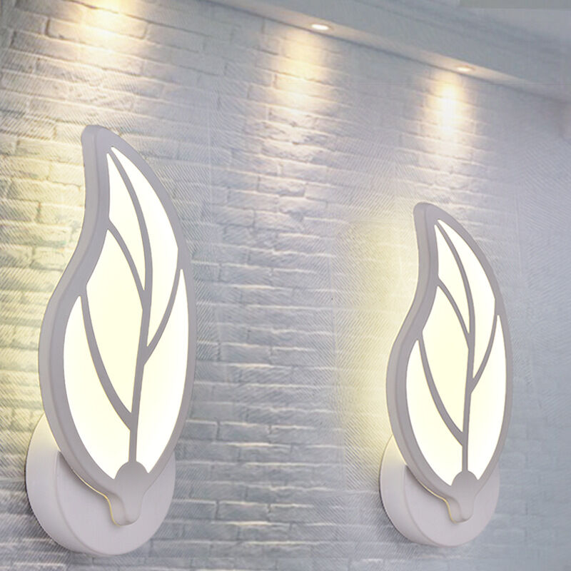 2Pcs led Wall Lamp Leaf-Shaped Wall Light White Metal Acrylic Wall Sconces Warm White Light