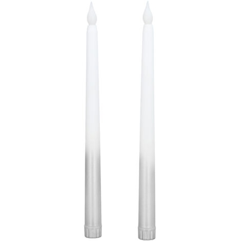2pcs LED Taper Candles Battery Powered Flameless LED Candle Sticks for Festival Wedding Birthday Party Half Spray Silver