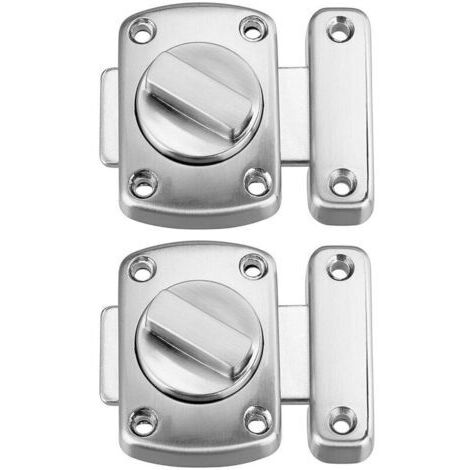 2pcs loquet verrou porte Coulissante acier inoxydable, Serrure de salle Verrous de sûreté à bouton Loquet Porte de bain Verrou Portail de fenêtre de cabinet verrous de sécurité loquet Argenté