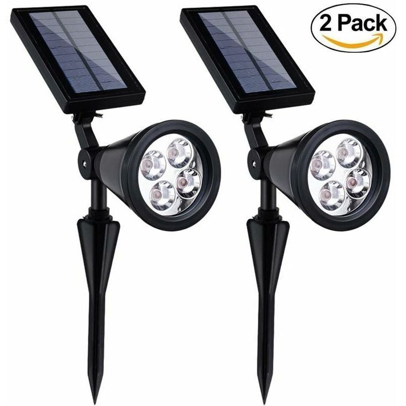 2pcs lumière de paysage de projecteur solaire, 4 lumières de jardin solaire de capteur lumineux et foncé de couleur unique de led pour le patio, le