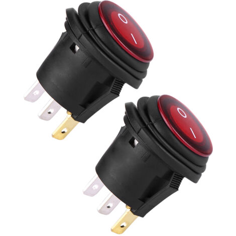 2pcs lumière LED rouge 12V / 24V universel 20A 3Pin voiture auto bateau rond interrupteur à bascule marche-arrêt