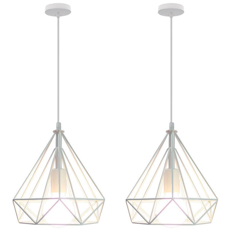 Norcks - 2PCS Lustre Antique Diamant Suspension Luminaire Rétro Plafonnier Blanc Industriel Métal Vintage 25 Cm