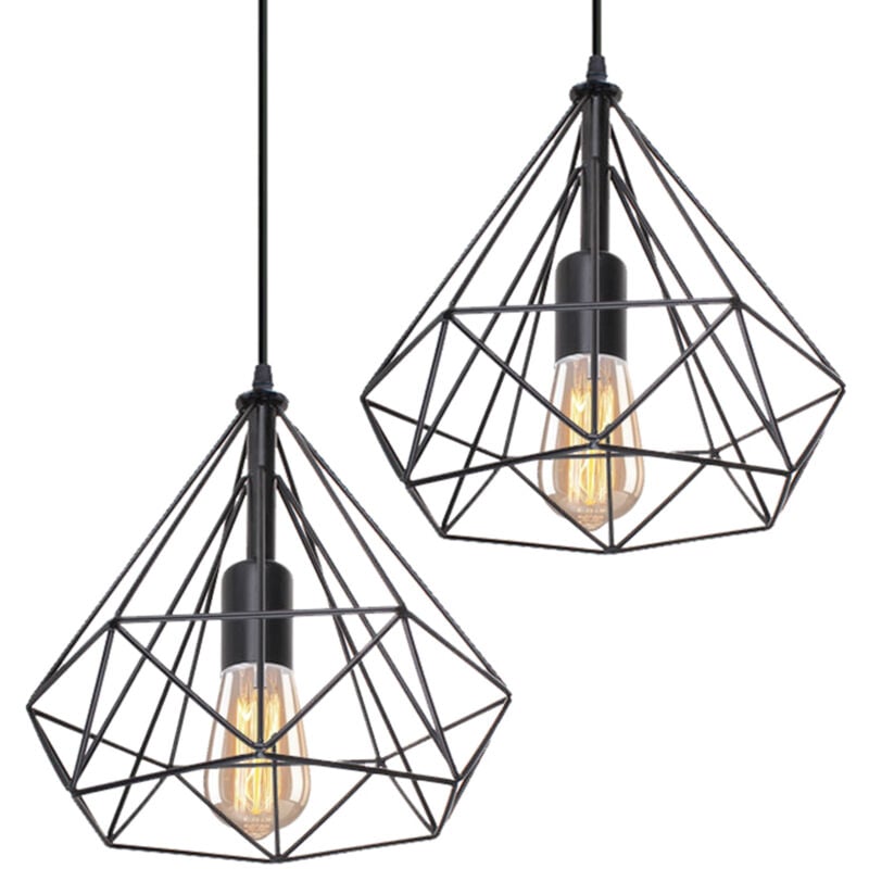 Norcks - 2PCS Lustre Antique Diamant Suspension Luminaire Rétro Plafonnier Noir Industriel Métal Vintage 25 Cm