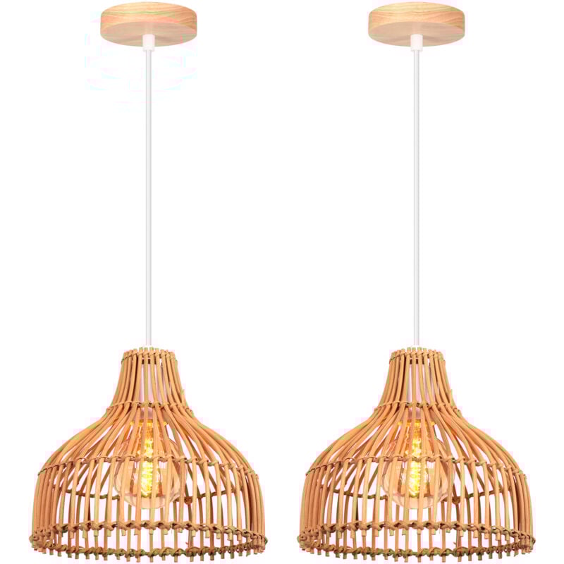 Norcks - 2PCS) Lustre en Bambou Lampe De Plafond Rétro Lampe à Suspension d'intérieur Moderne pour Chambre, Salon, Cuisine