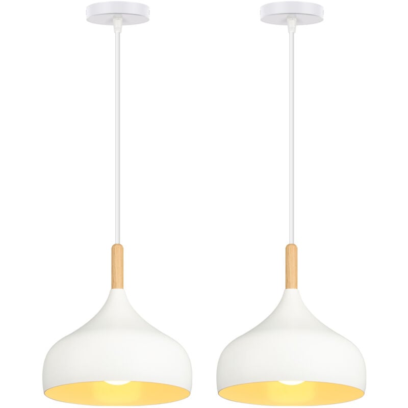 Norcks - 2PCS Lustre En Métal Vintage Suspension Luminaire Moderne Lampe à Suspension D'Intérieur Simple E27, Blanc