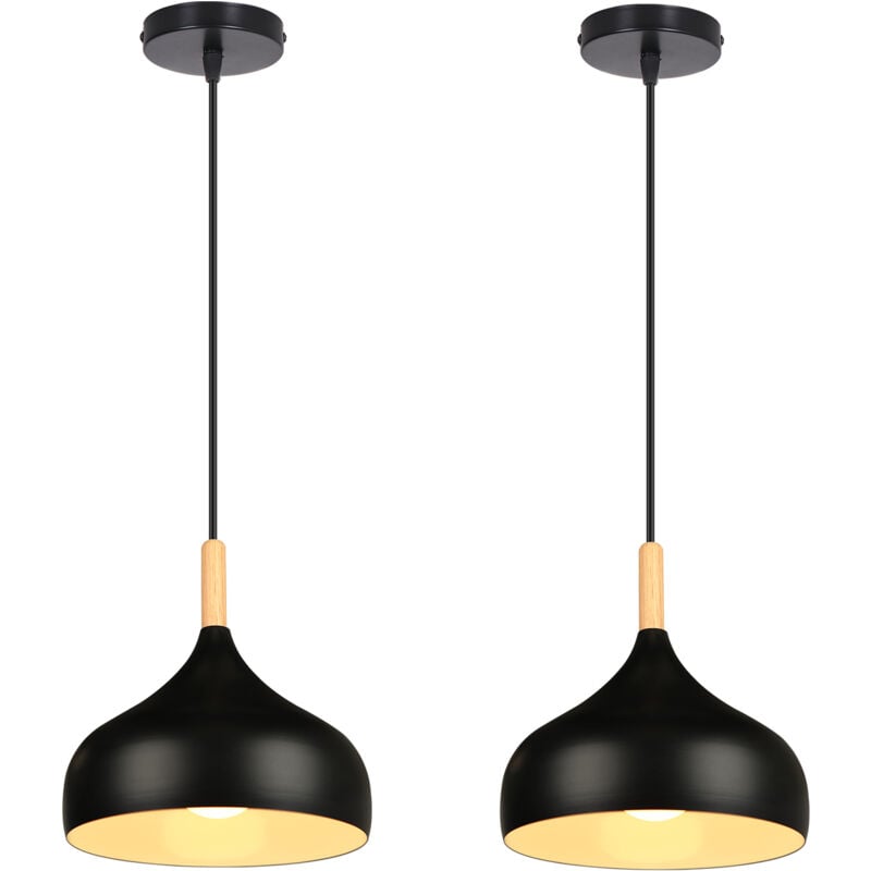 Norcks - 2PCS Lustre En Métal Vintage Suspension Luminaire Moderne Lampe à Suspension D'Intérieur Simple E27, Noir