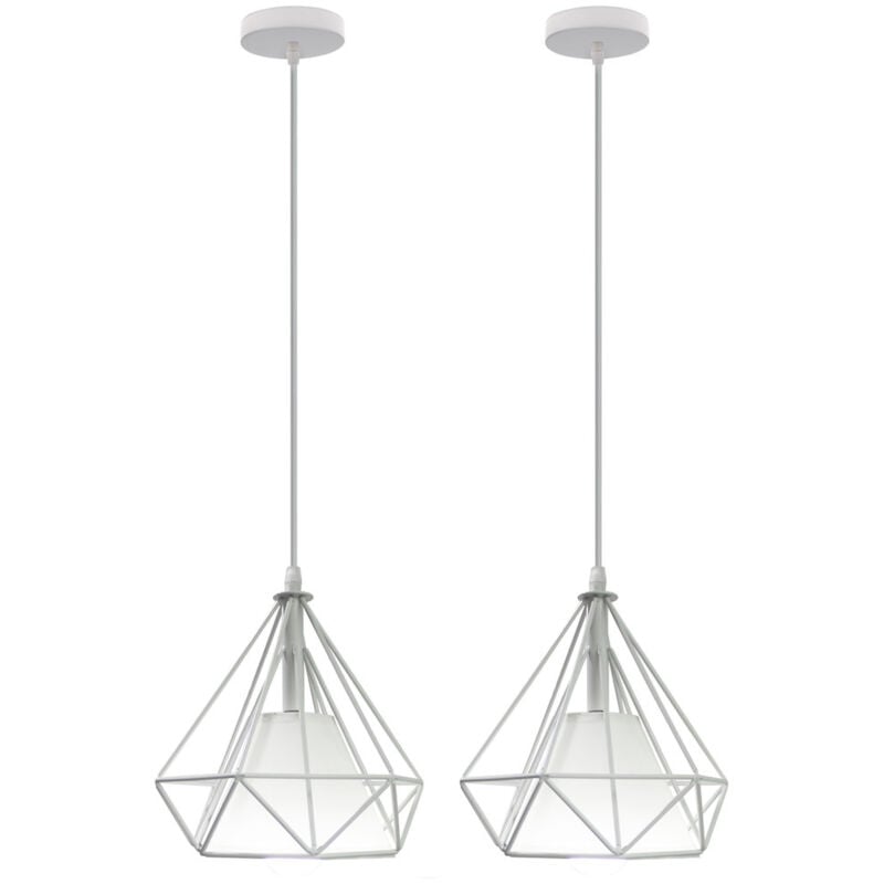 Norcks - 2PCS Lustre Rétro E27 Lampes Suspendues Industrielles En Métal Avec Cage En Diamant Pour Chambre à Coucher, Vestiaire, Salon, Café (Blanc)