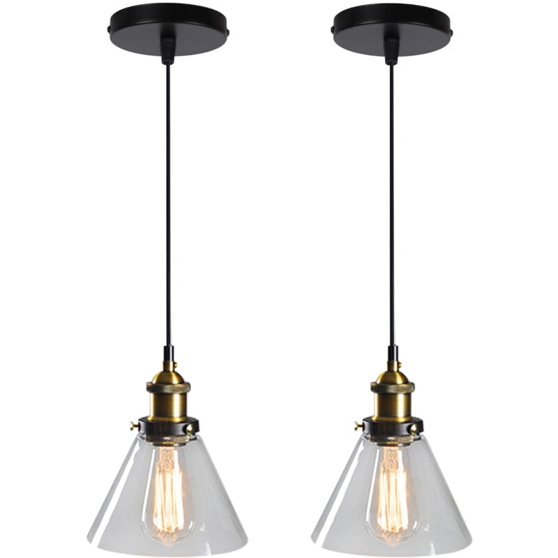 Norcks - 2PCS Lustre Rétro Suspension Luminaire D'Intérieur Industriel E27 Plafonnier En Verre Noir Pour Chambre Cuisine Salon Hôtel