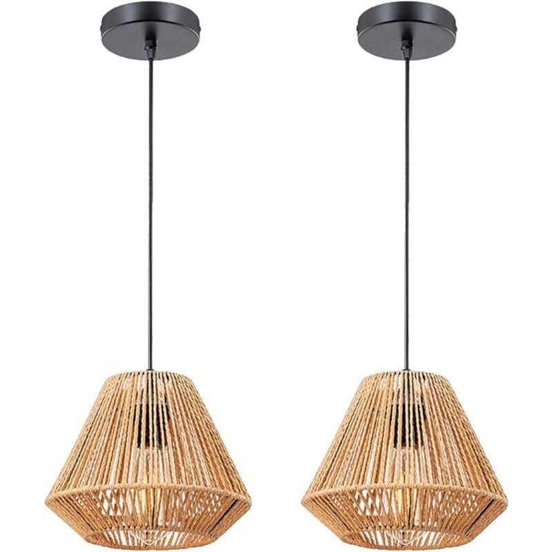 Norcks - 2PCS Lustre Tissé En Corde De Chanvre Suspension Luminaire Rétro Suspension Lustre D'Intérieur E27, Abat-Jour En Cage En Métal