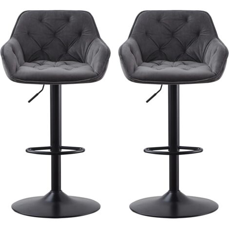 2pcs Luxury Bar Stools Velvet Dining stools Padded Armrest Swivel Bar Chairs Height adjustable Breakfast Kitchen-Grey