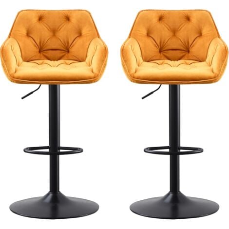 AINPECCA 4pcs Luxury Bar Stools Velvet Dining stools Padded Armrest Swivel Bar Chairs Height adjustable Breakfast Kitchen-Black