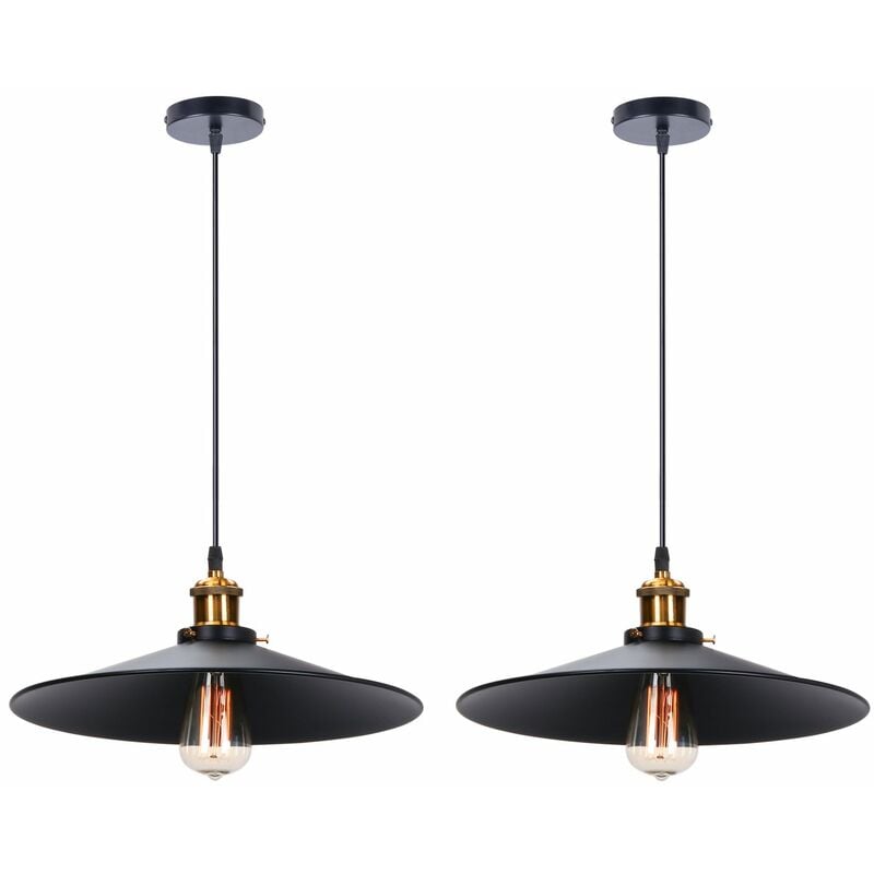 

2PCS Lámparas de Colgar Antigua Ø36CM Colgante de Luz Industrial Sencillo Negro Lámparas de Colgar Retro Lámpara de Techo Vintage Pantalla de Lámpara